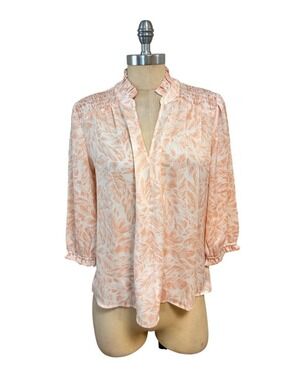 Elizabeth & James Peach Feather Print Popover Blouse Size Medium
